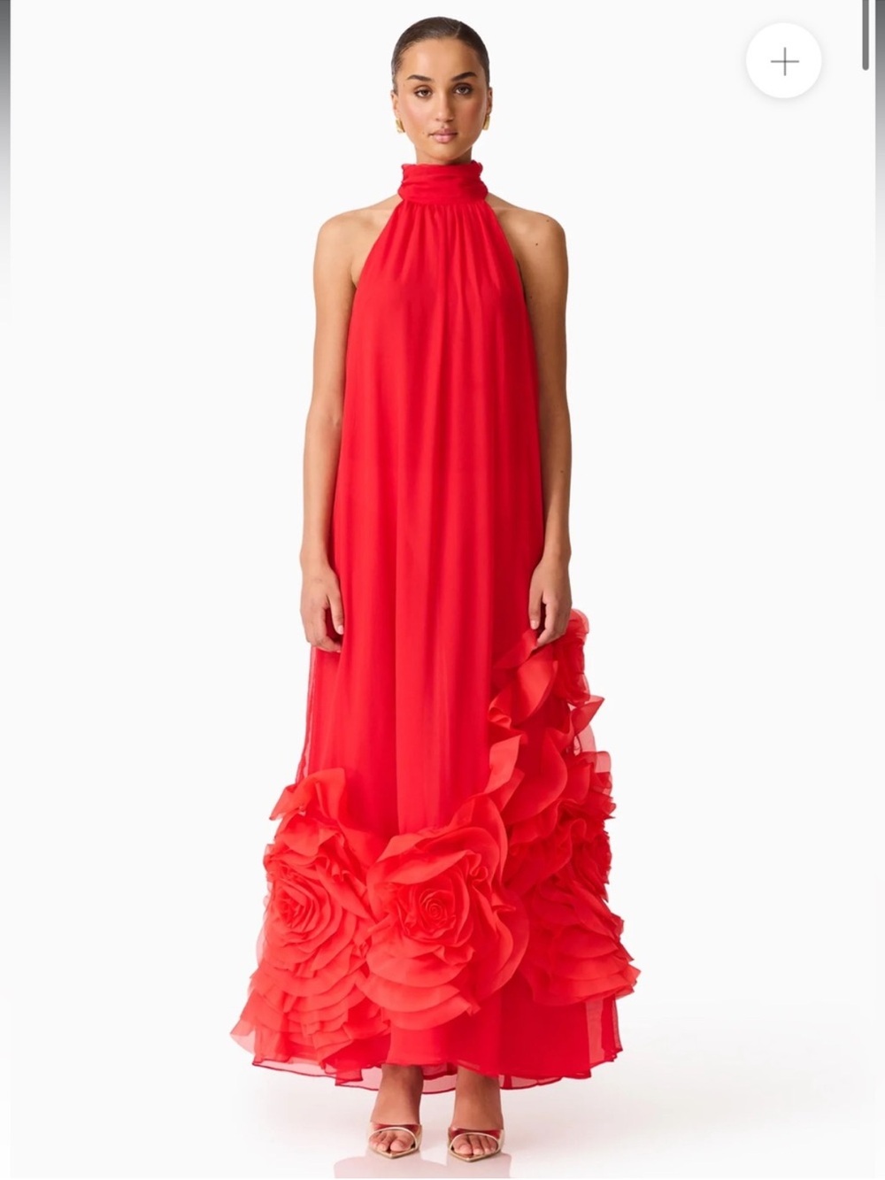 elliatt evelin red halter neck 3d flower applique maxi gown dress size small NEW